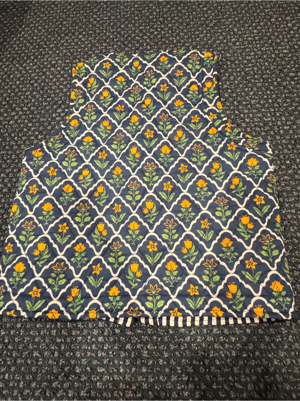 Japna Navy Floral Print Quilted Vest with Yellow Flowers - Picture 6 of 7